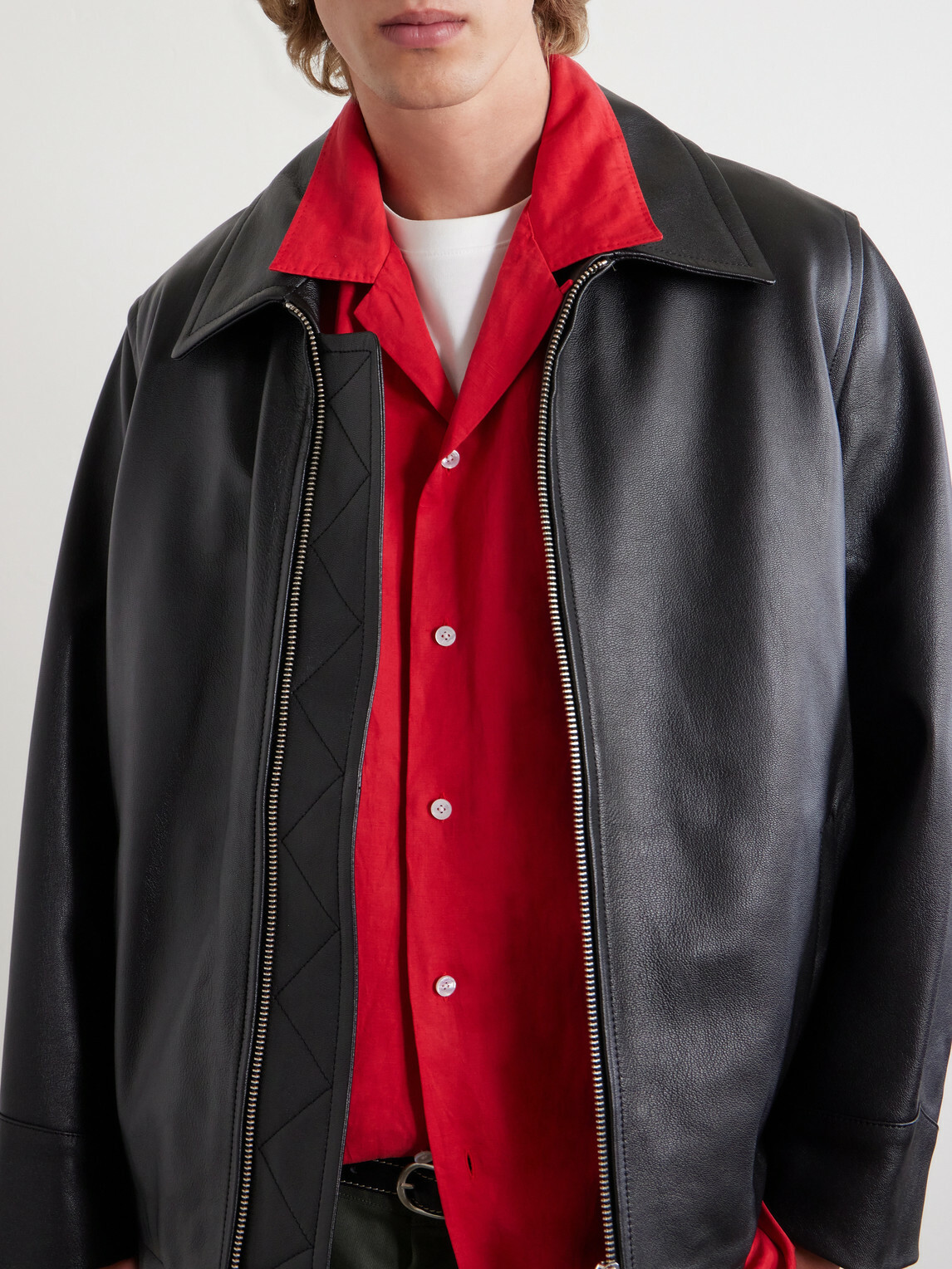 A.PRESSE - Convertible-Collar Silk and Linen-Blend Shirt - Red
