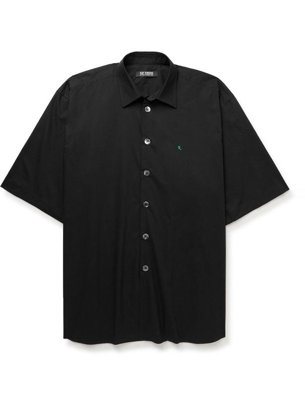 Photo: Raf Simons - Oversized Embroidered Cotton-Poplin Shirt - Black