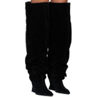 BALMAIN Black Suede Leather Wedge Thigh-High Boots