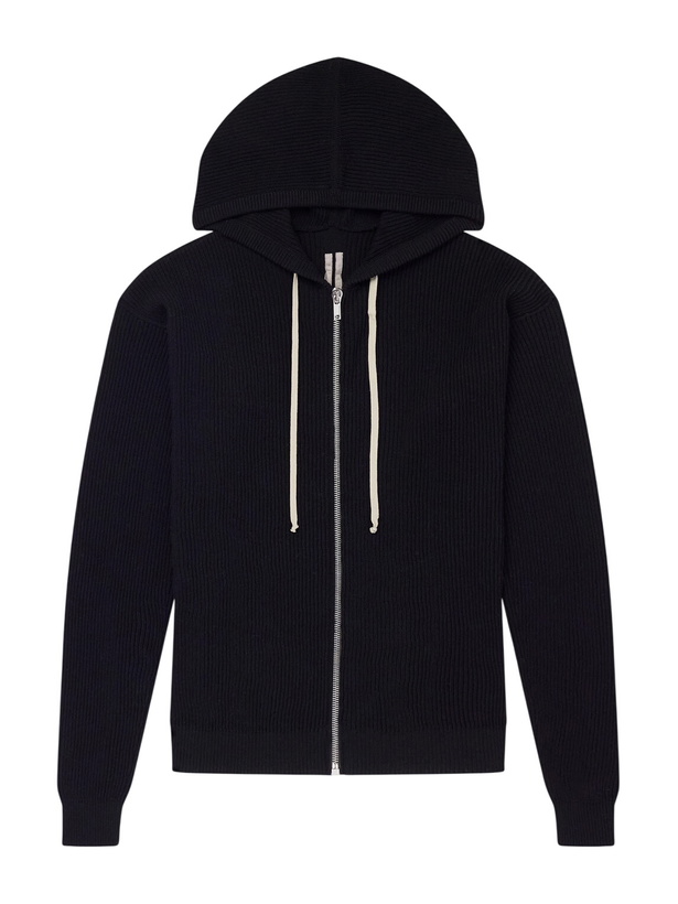 Photo: Rick Owens - Ribbed Virgin Wool Zip-Up Hoodie - Black