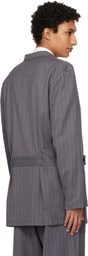 Y-3 Gray Pinstripe Refined Wool Chore Blazer