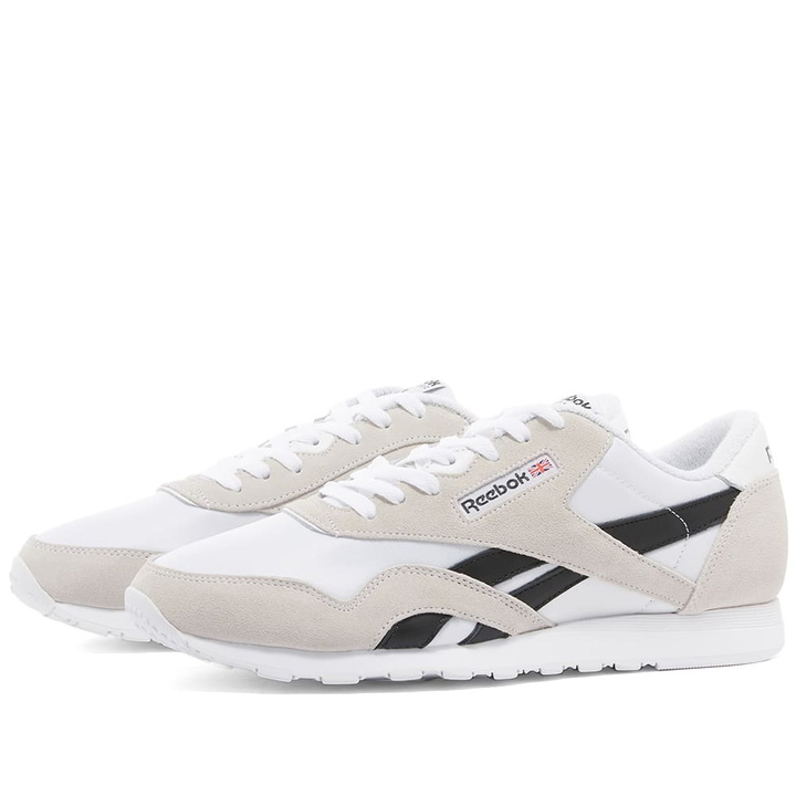 Photo: Reebok Men's Classic Nylon Sneakers in White/Core Black