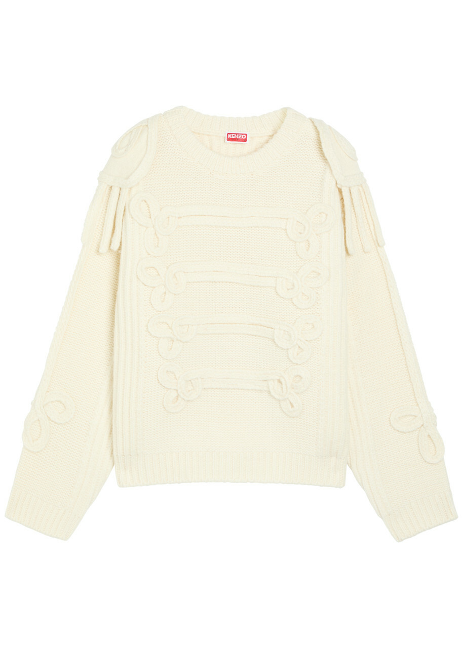 Kenzo Fisherman Cable-knit Wool-blend Jumper Off White