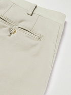 Canali - Tapered Brushed Stretch-Cotton Twill Trousers - Neutrals