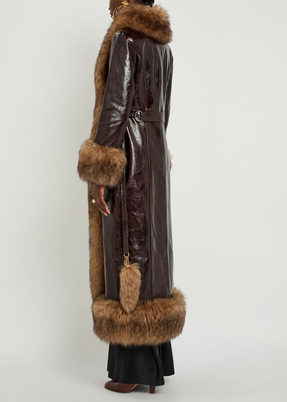 Chloe Shearling-trimmed Leather Coat Brown Chloe