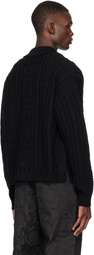 Versace Black Mixed-Stitch Wool Knit Cardigan