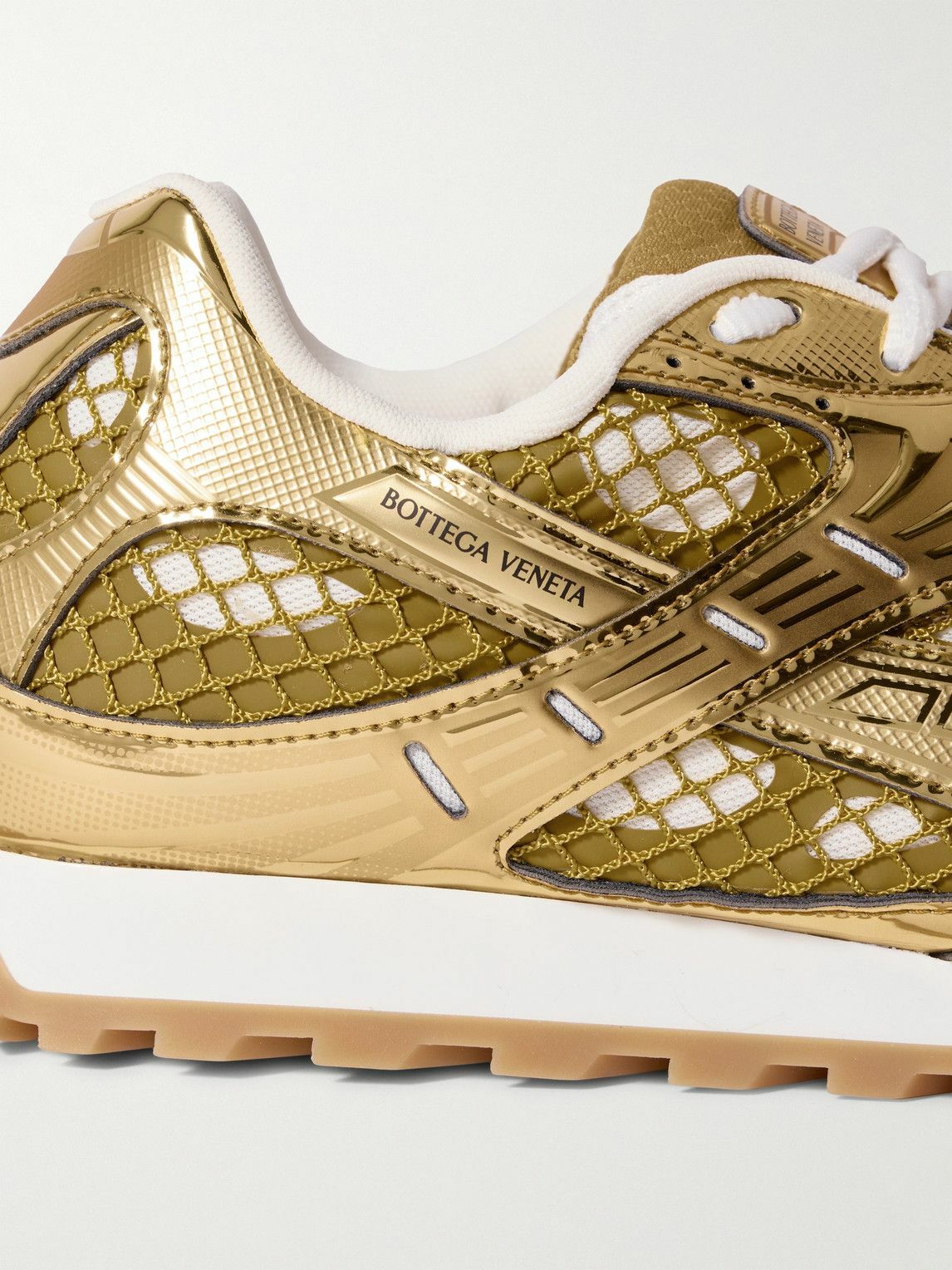 Bottega Veneta - Orbit Metallic Rubber and Mesh Sneakers - Gold