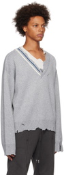 C2H4 Gray Distressed Sweater