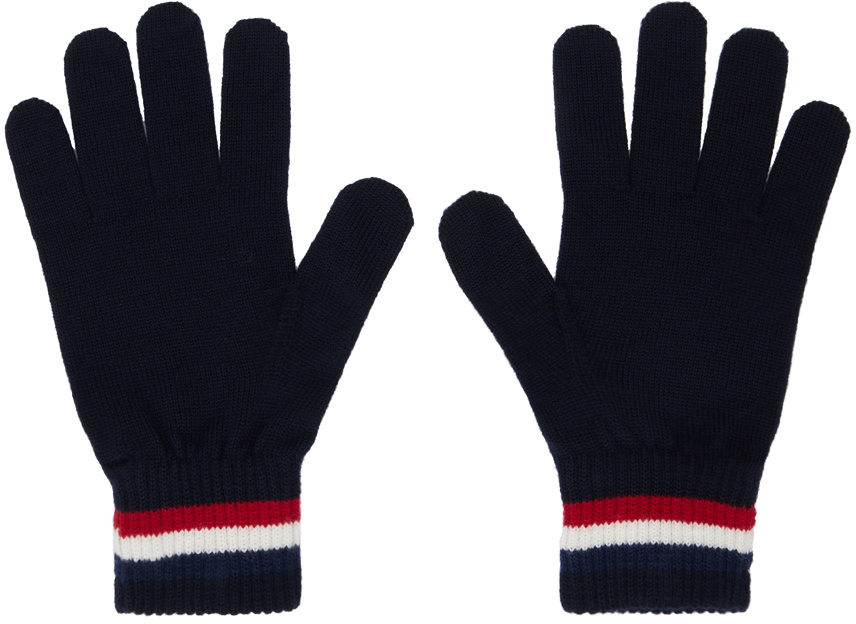Moncler Navy Tricolor Wool Gloves
