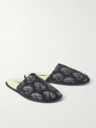 Desmond & Dempsey - Byron Wool-Lined Quilted Printed Cotton Slippers - Black