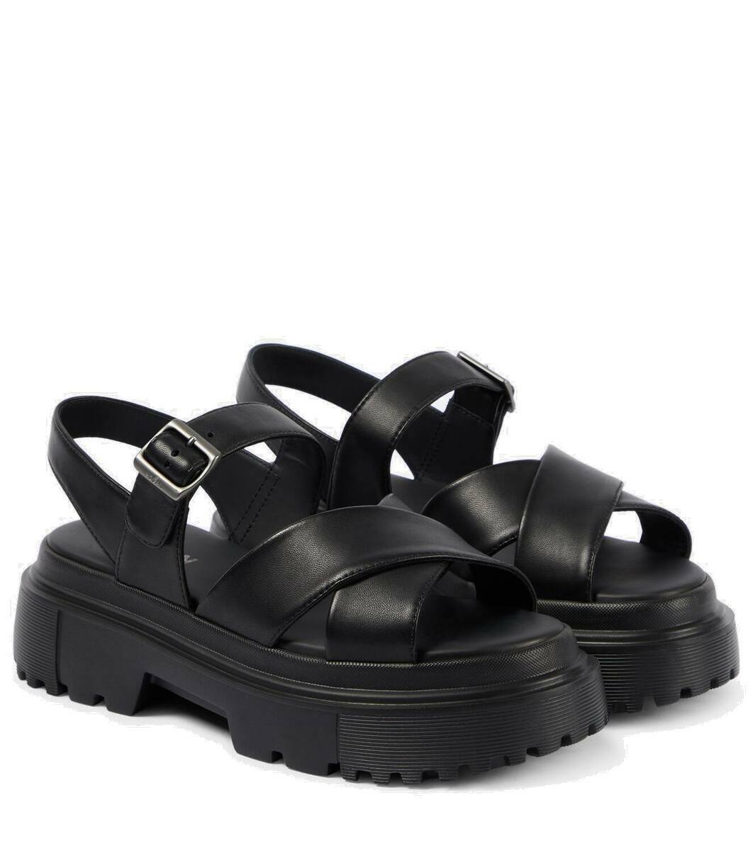【送料&関税込】Hogan h680 Black Leather Sandals H680 leather sandals in black - Hogan | Mytheresa