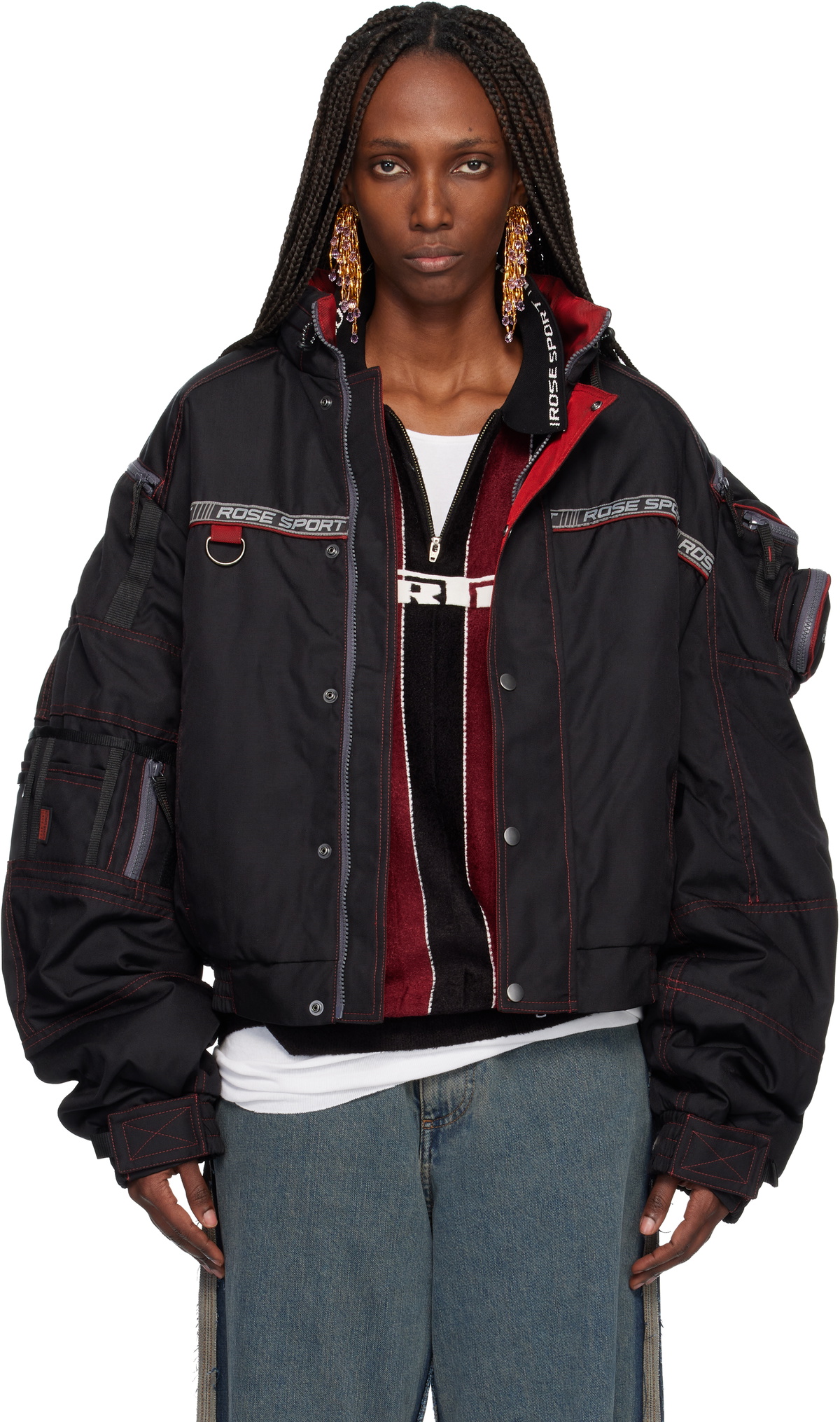 Martine Rose Black & Red Fringe Track Jacket Martine Rose