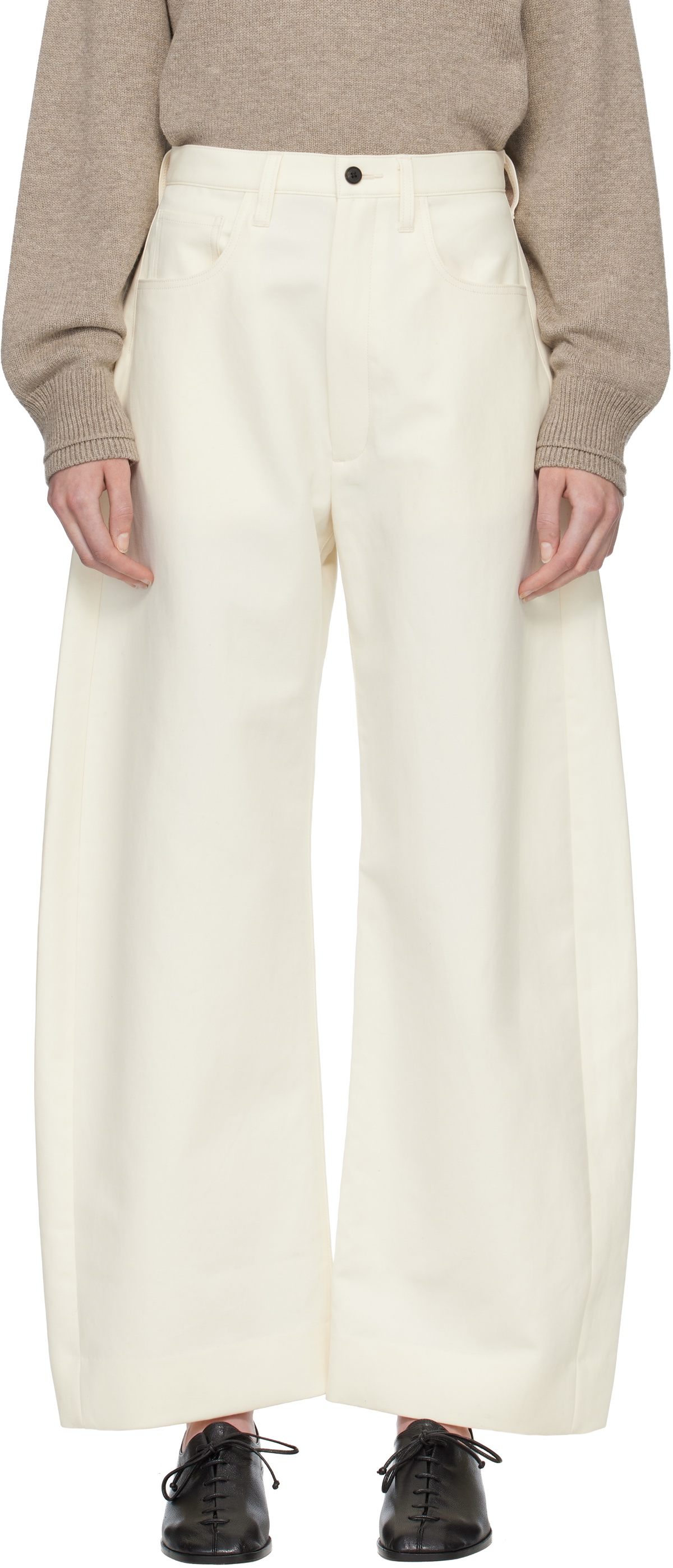 ssstein Off-White Double Weave Cotton Round Trousers