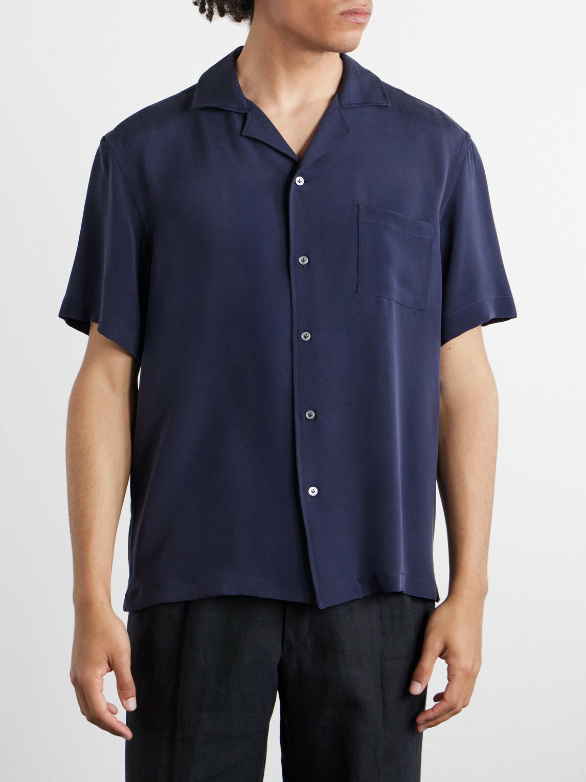 Thom Sweeney - Camp-Collar Silk Shirt - Blue