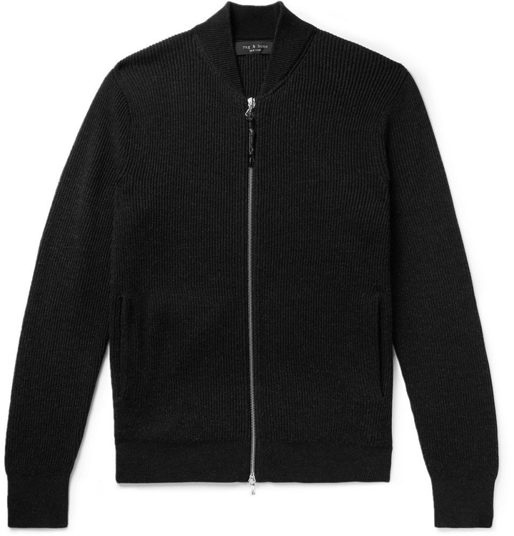 Photo: rag & bone - Andrew Slim-Fit Ribbed Merino Wool-Blend Zip-Up Cardigan - Black