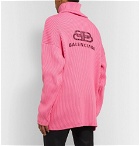 Balenciaga - Oversized Ribbed Logo-Print Cotton Rollneck Sweater - Pink