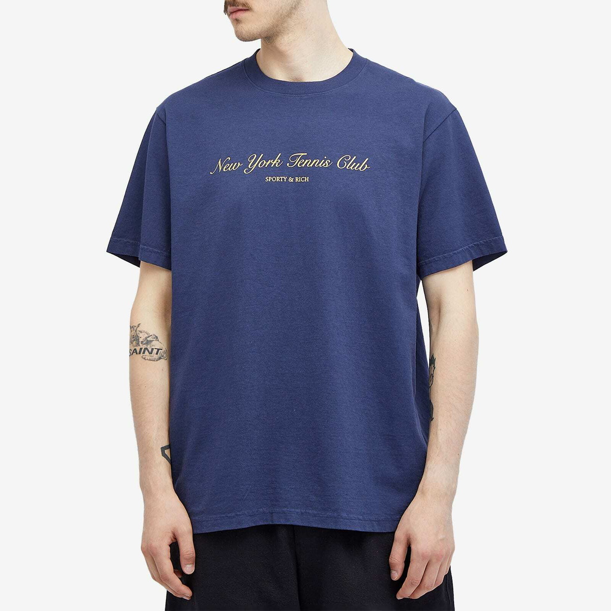 Sporty & Rich Men's NY Tennis Club T-Shirt in Navy/Gold