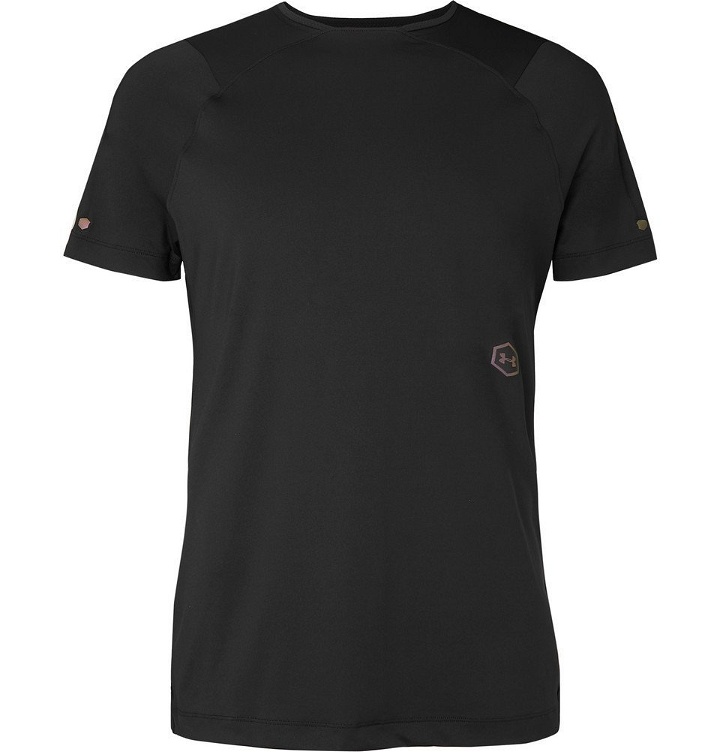 Photo: Under Armour - UA Rush Mesh-Panelled Cellient Stretch Tech-Jersey T-Shirt - Black