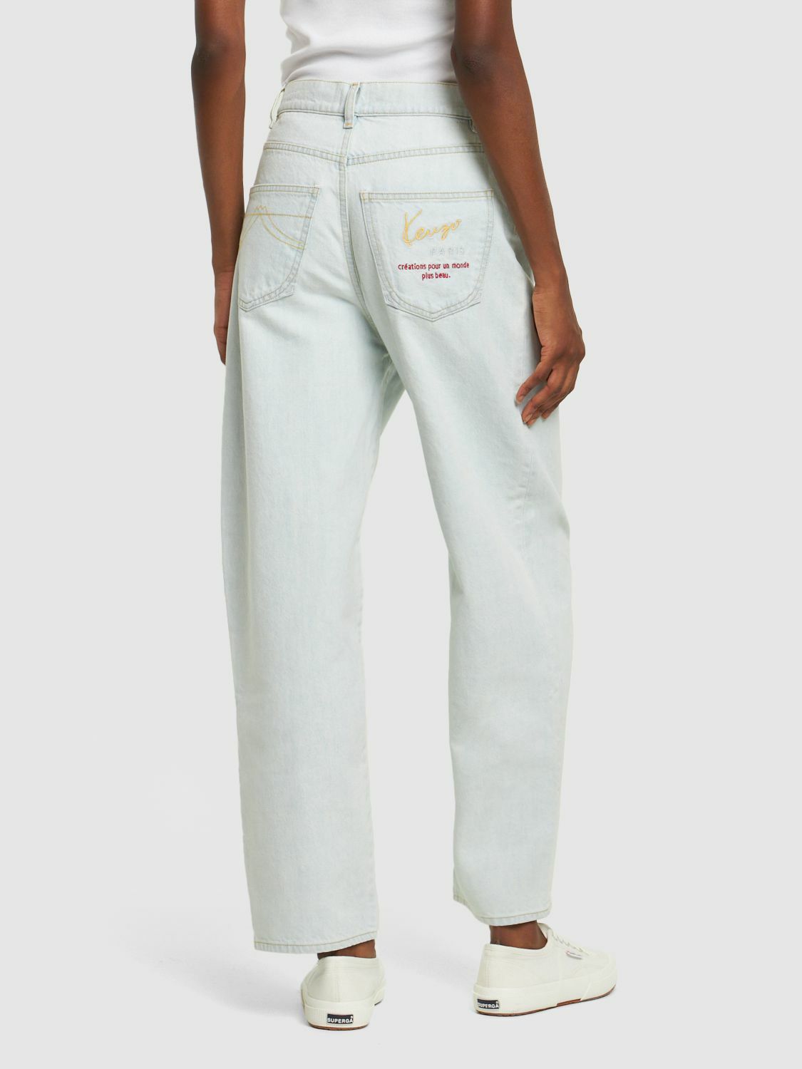 デニム・ジーパン KENZO Woman Jeans Stone Washed FE52DP2226B4 DT Kenzo Stone Bleached Sailor Relaxed-Fit Jeans | Saks Fifth
