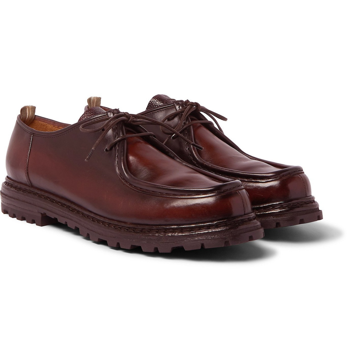 Officine Creative - Burnished-Leather Derby Shoes - Burgundy  display picture 1