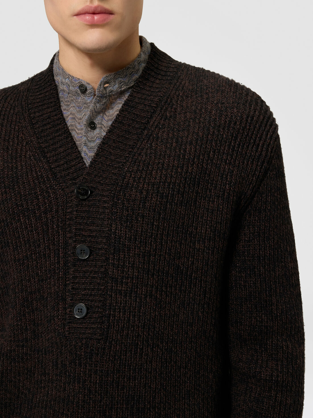 Missoni - Wool and viscose mélange V-neck pullover, Men, Brown