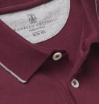 Brunello Cucinelli - Contrast-Tipped Cotton-Piqué Polo Shirt - Men - Burgundy