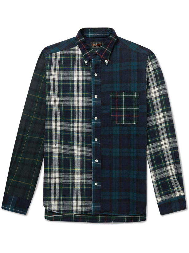 Photo: Beams Plus - Button-Down Collar Panelled Checked Cotton-Flannel Shirt - Unknown