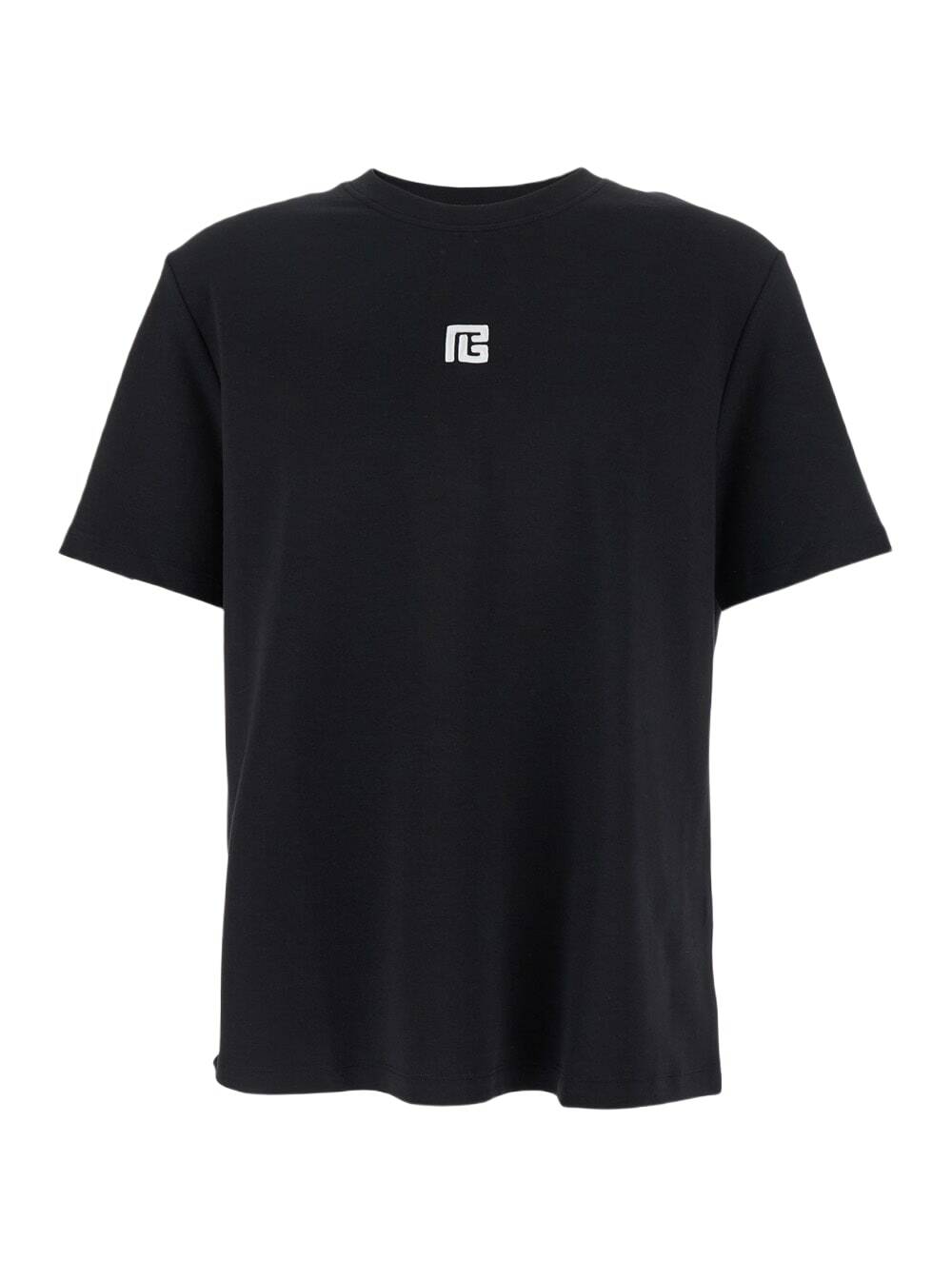 【関税＆送料込み】Balmain Black T-Shirt With Logo Letterin Balmain: Black Flocked 'Balmain Letter' Logo T-shirt | SSENSE