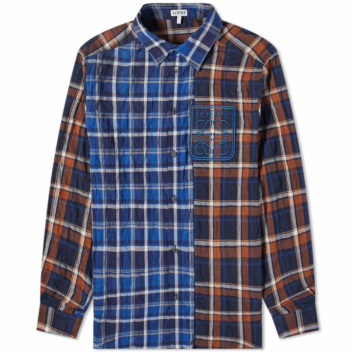 Photo: Loewe Men's Patchwork Check Shirt in Navy/Brown