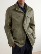 Kiton - Suede-Trimmed Linen Field Jacket - Green