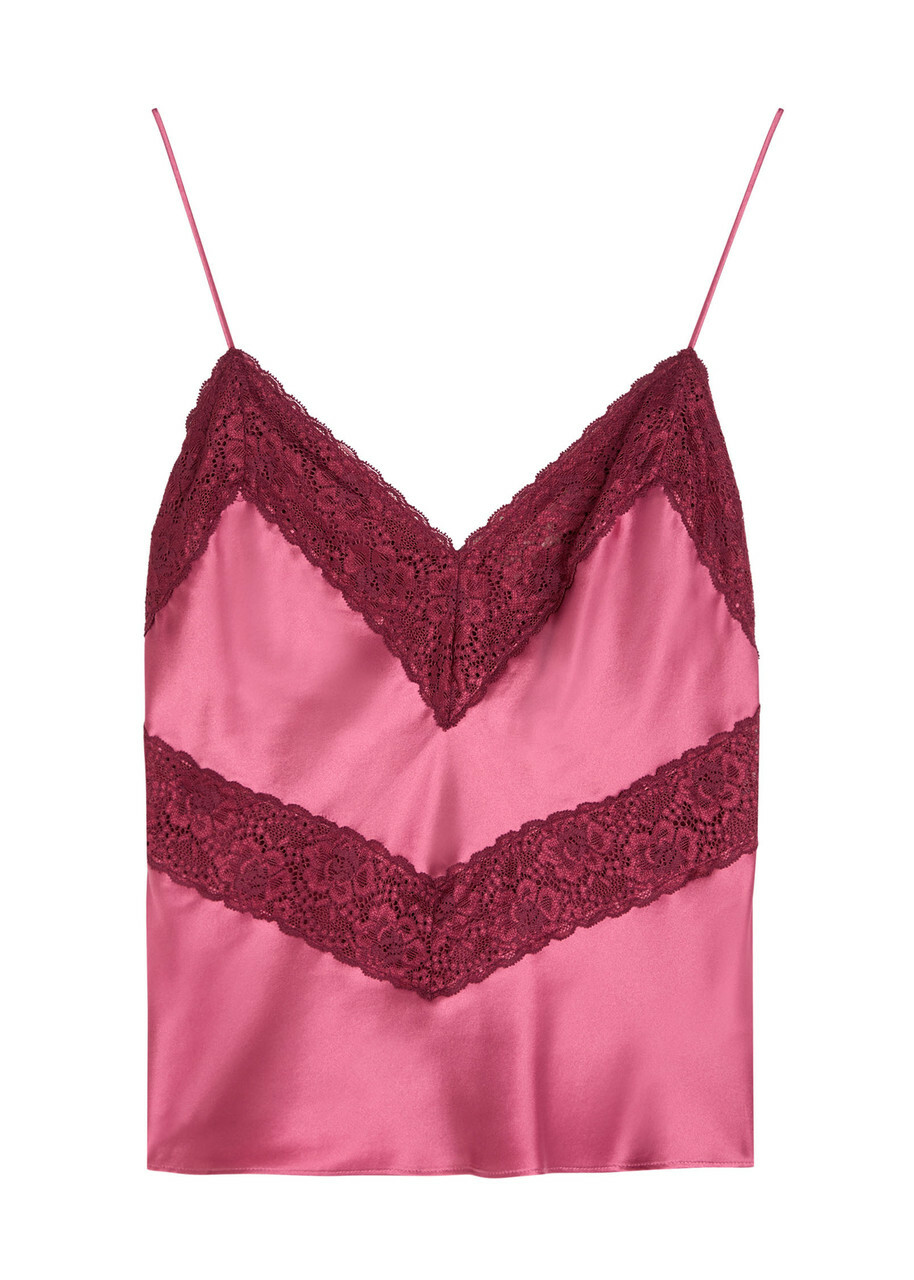 Loveshackfancy Brimsley Lace-trim Silk Camisole top Dark Pink