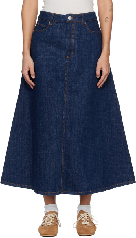 Photo: AMI Paris Blue Cotton Denim Maxi Skirt