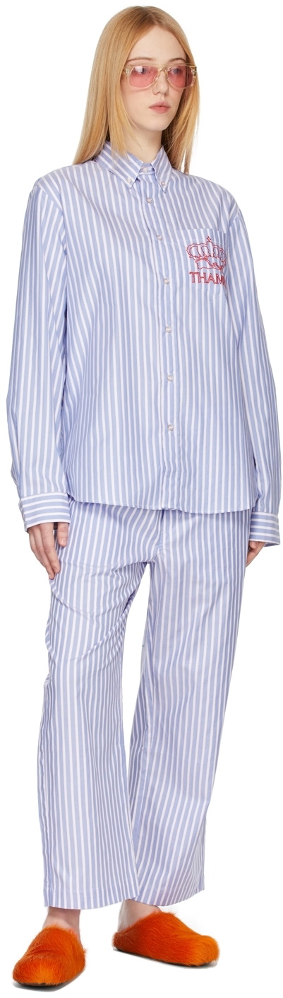 Thames MMXX Blue & White Cotton Stripe PJ Shirt