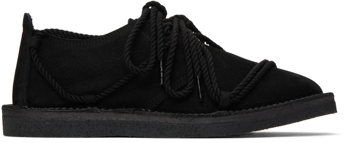 Y's Black Nubuck Leather Random Rope Loafers