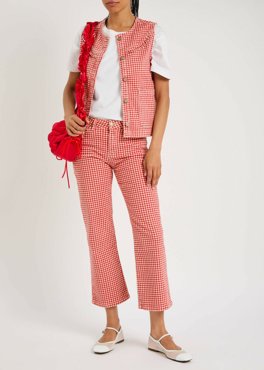 Damson Madder Mari Gingham Stretch-denim Gilet Red