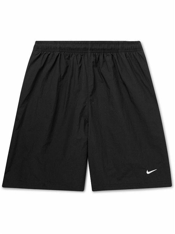 Photo: Nike - Straight-Leg Logo-Embroidered Stretch-Shell Drawstring Shorts - Black