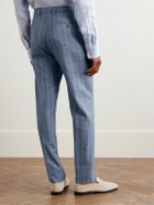 Caruso - Slim-Fit Striped Wool, Silk and Linen-Blend Suit Trousers - Blue
