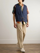 OrSlow - Hippie's Reversible Denim and Checked Cotton and Linen-Blend Gilet - Blue
