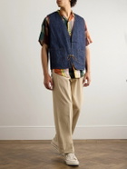 OrSlow - Hippie's Reversible Denim and Checked Cotton and Linen-Blend Gilet - Blue