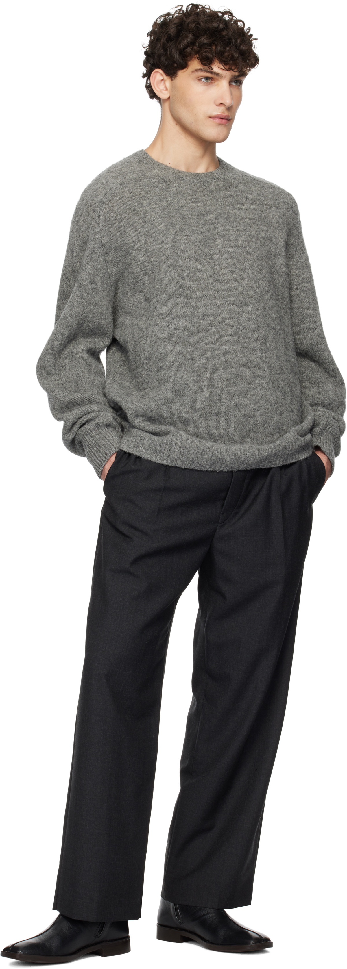 YLÈVE Gray Brushed Wool Sweater