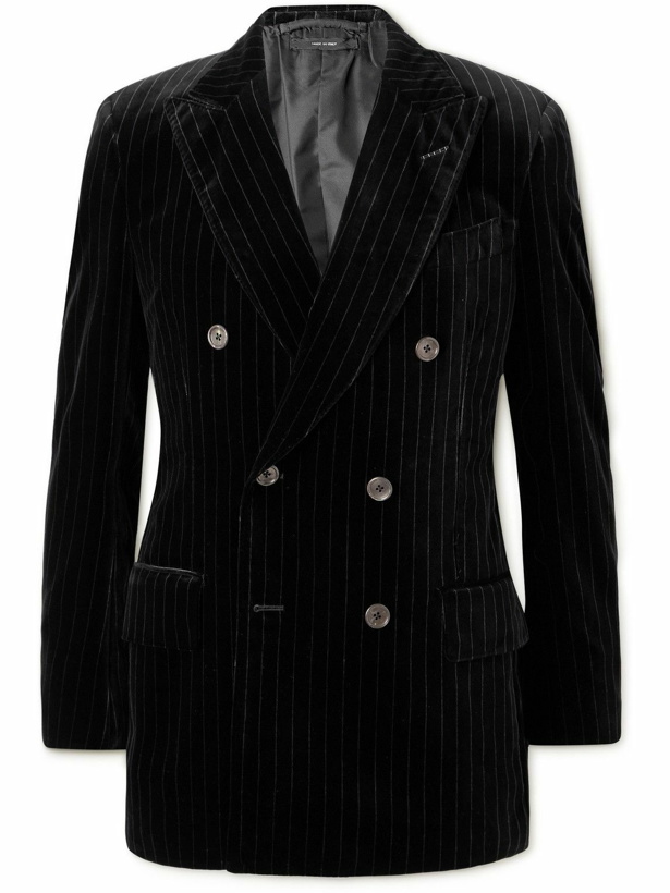 Photo: TOM FORD - Slim-Fit Double-Breasted Pinstriped Cotton-Velvet Tuxedo Jacket - Black