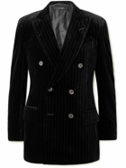 TOM FORD - Slim-Fit Double-Breasted Pinstriped Cotton-Velvet Tuxedo Jacket - Black