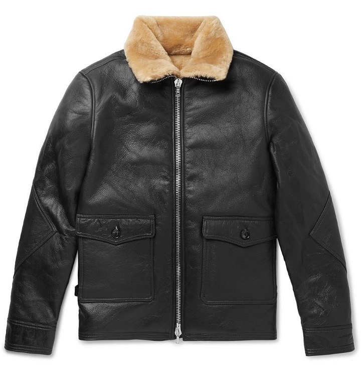 Photo: Officine Generale - Clyde Shearling-Lined Leather Aviator Jacket - Black