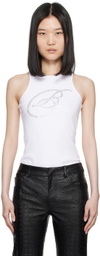 Blumarine White Crystal-Cut Logo Tank Top