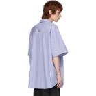 Juun.J White and Blue Striped Short Sleeve Shirt
