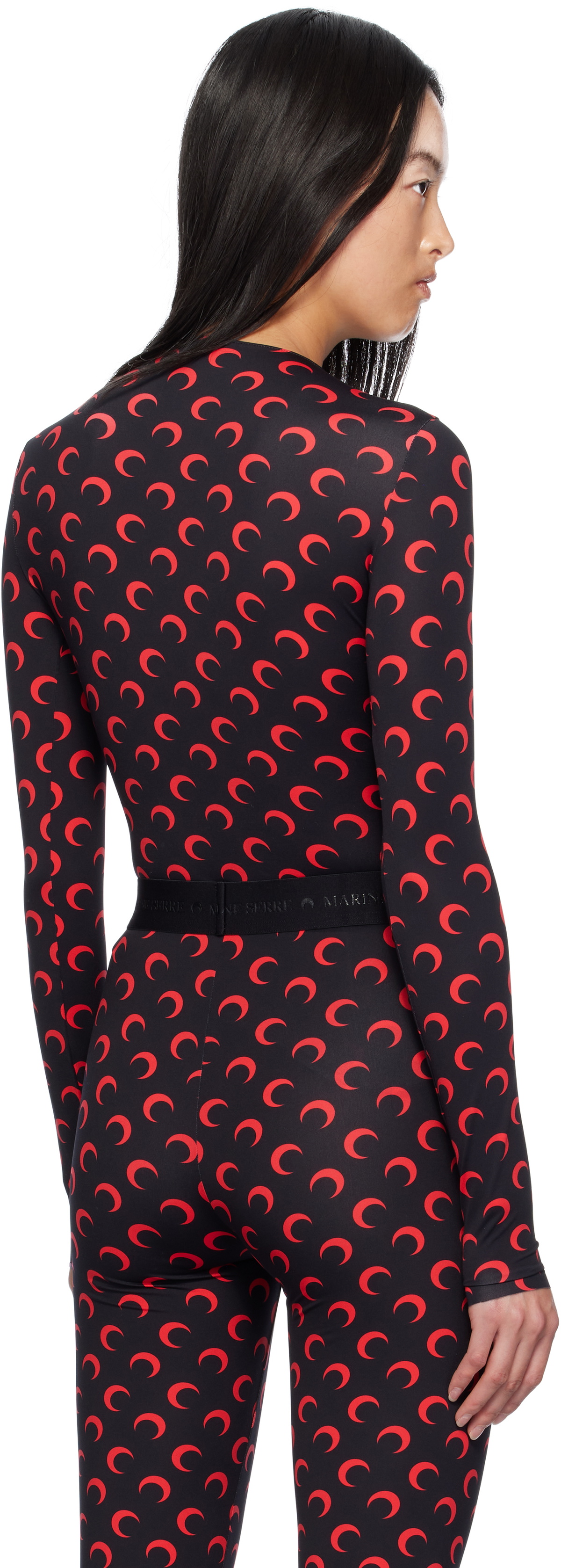 Marine Serre Black & Red Moon Second Skin Long Sleeve T-shirt
