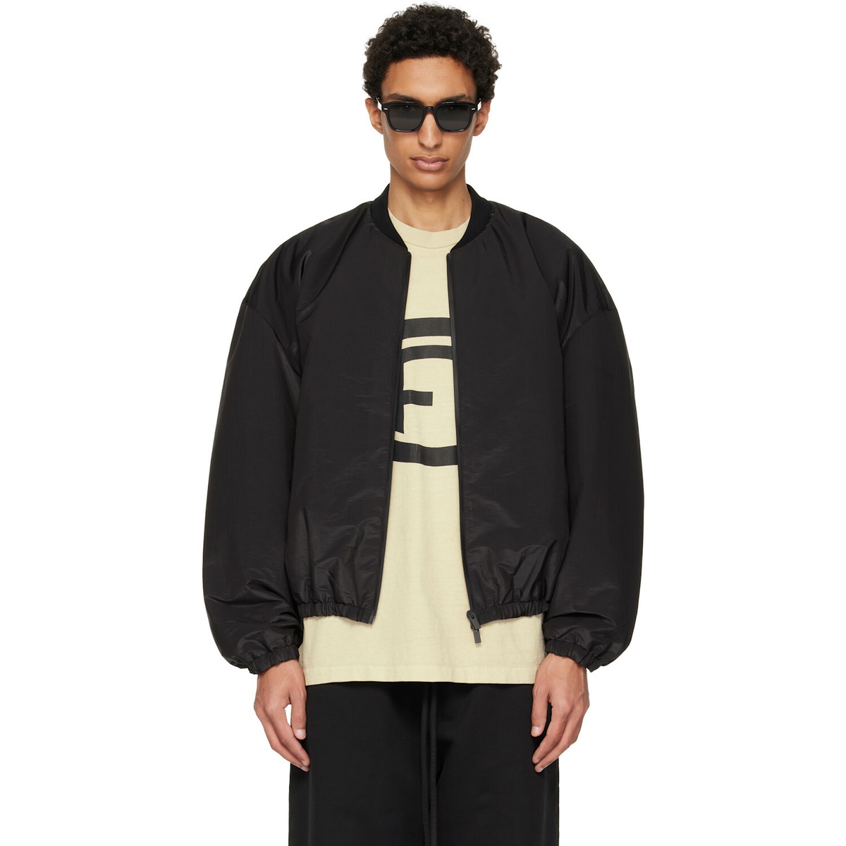Fear of God Black Nylon Taffeta Padded Bomber Jacket
