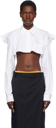 Pushbutton White Squared Back Cropped Shirt