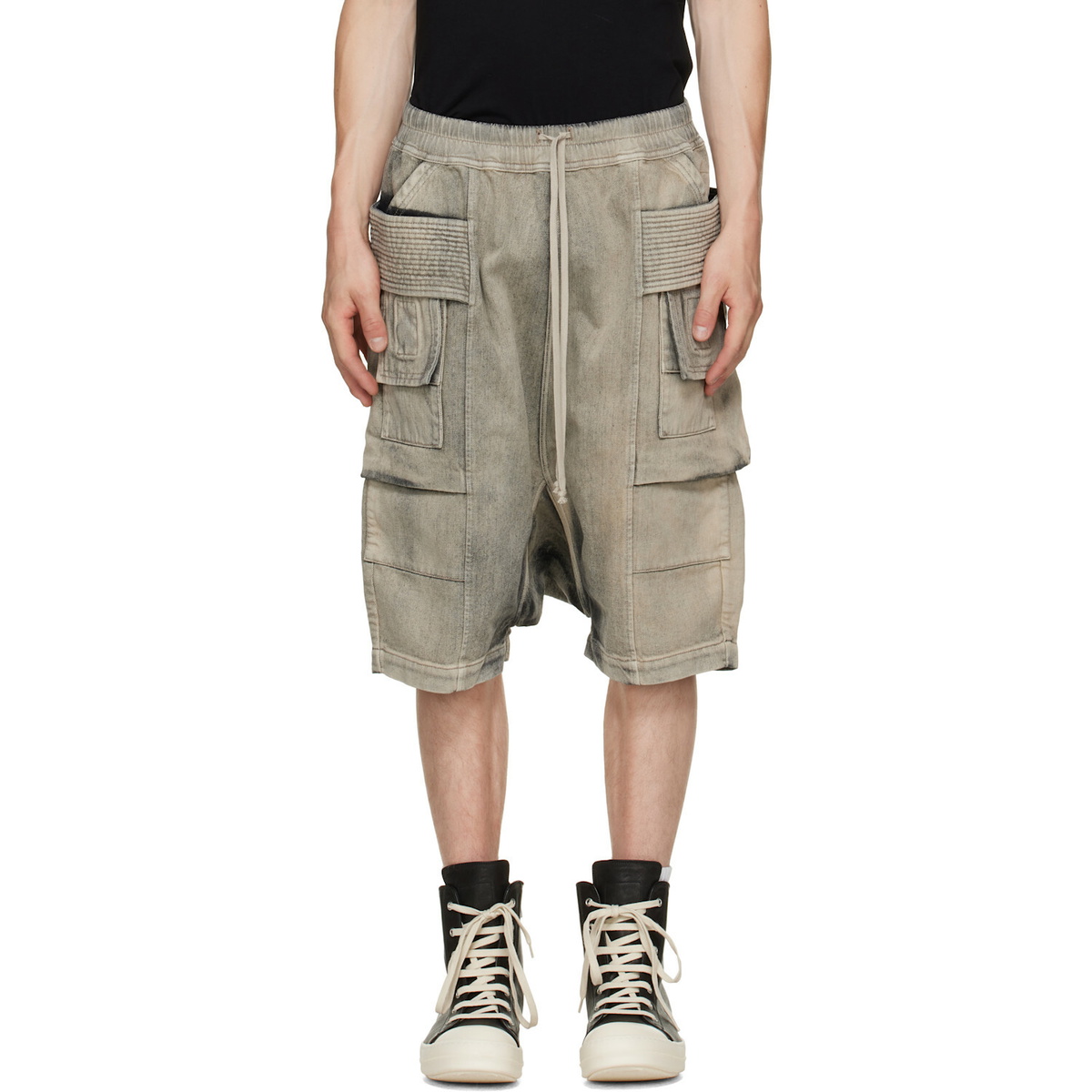 Rick Owens DRKSHDW Tan Tower Creatch Cargo Pods Shorts