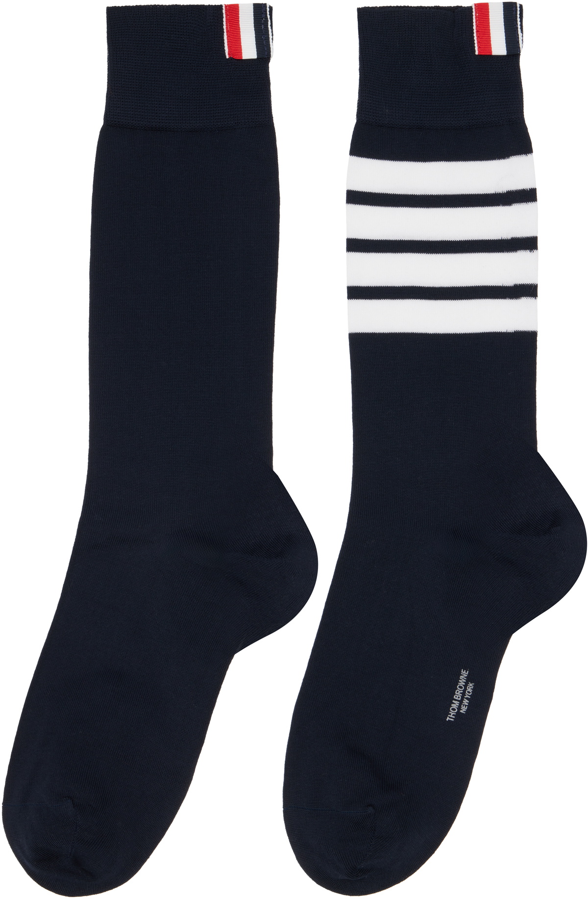 Thom Browne Navy Cotton 4-Bar Mid Calf Socks